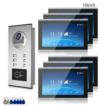 Multi-Family 4-Wire Video Intercom Doorbell System, 1080P HD Camera, 3 Unlock Methods, Tuya Smart App, 2-12 Units, Night Vision & Motion Detection
