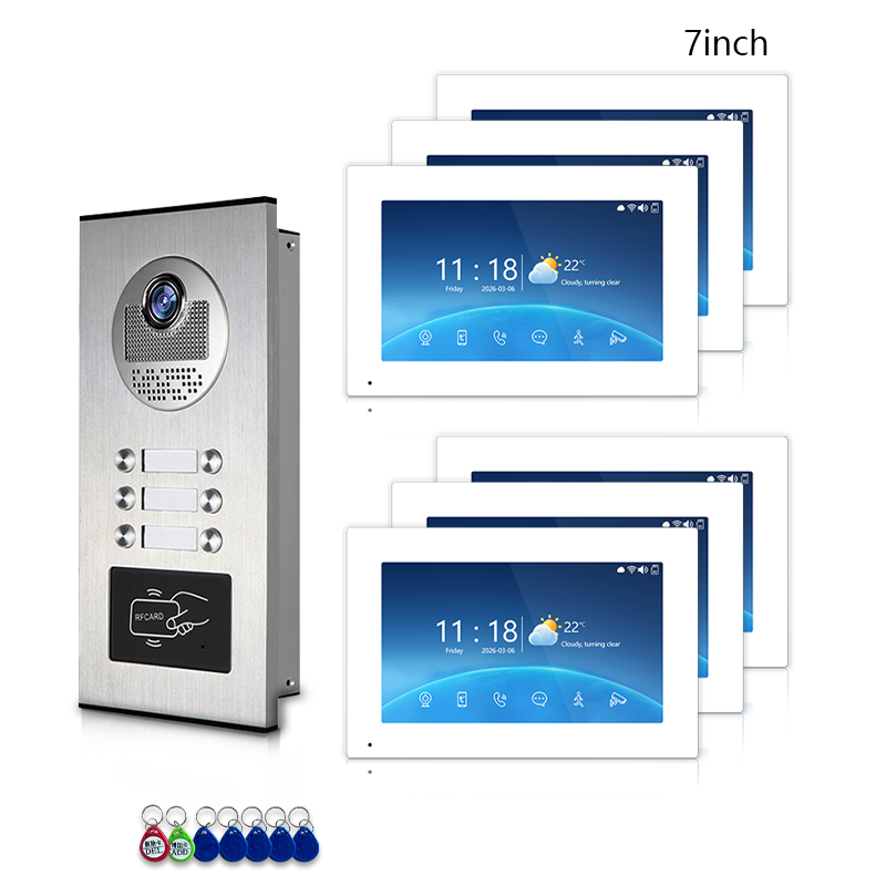Multi-Family 4-Wire Video Intercom Doorbell System, 1080P HD Camera, 3 Unlock Methods, Tuya Smart App, 2-12 Units, Night Vision & Motion Detection