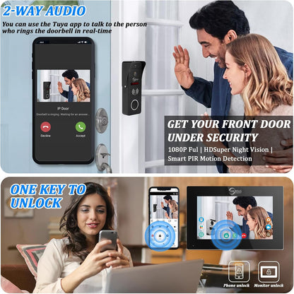 Anjielo Smart Home Wired Video Doorbell Apartment Intercom 7 inch Touch Monitor 1080P Door Camera TUYA Smart Home Door Phone Kits 3 in 1 Unlock RFID Card for Home Villa,32G