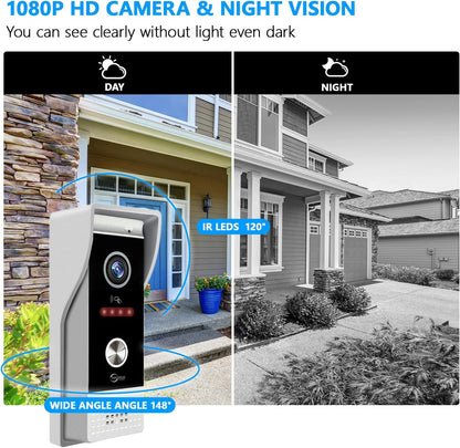 Anjielon Wired Video Doorbell Intercom System 10 Inch Full Touch Monitor 1080P Doorbell Camera,TUYA WiFi Smart Home Video Intercom Door Phone Kits IC Unlock for Villa Home 32G