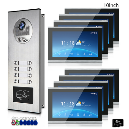Multi-Family 4-Wire Video Intercom Doorbell System, 1080P HD Camera, 3 Unlock Methods, Tuya Smart App, 2-12 Units, Night Vision & Motion Detection