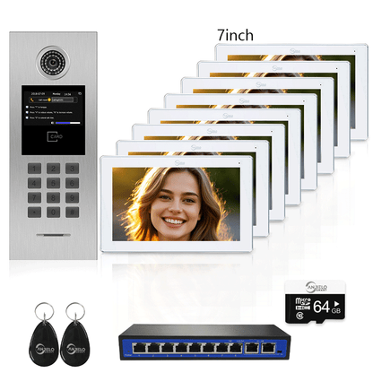 Anjielo Smart Home High Definition Tuya Smart Video Intercom System for Multiple Unit Buildings Includes KeyPad, IC Cards & Works up to 999 Users