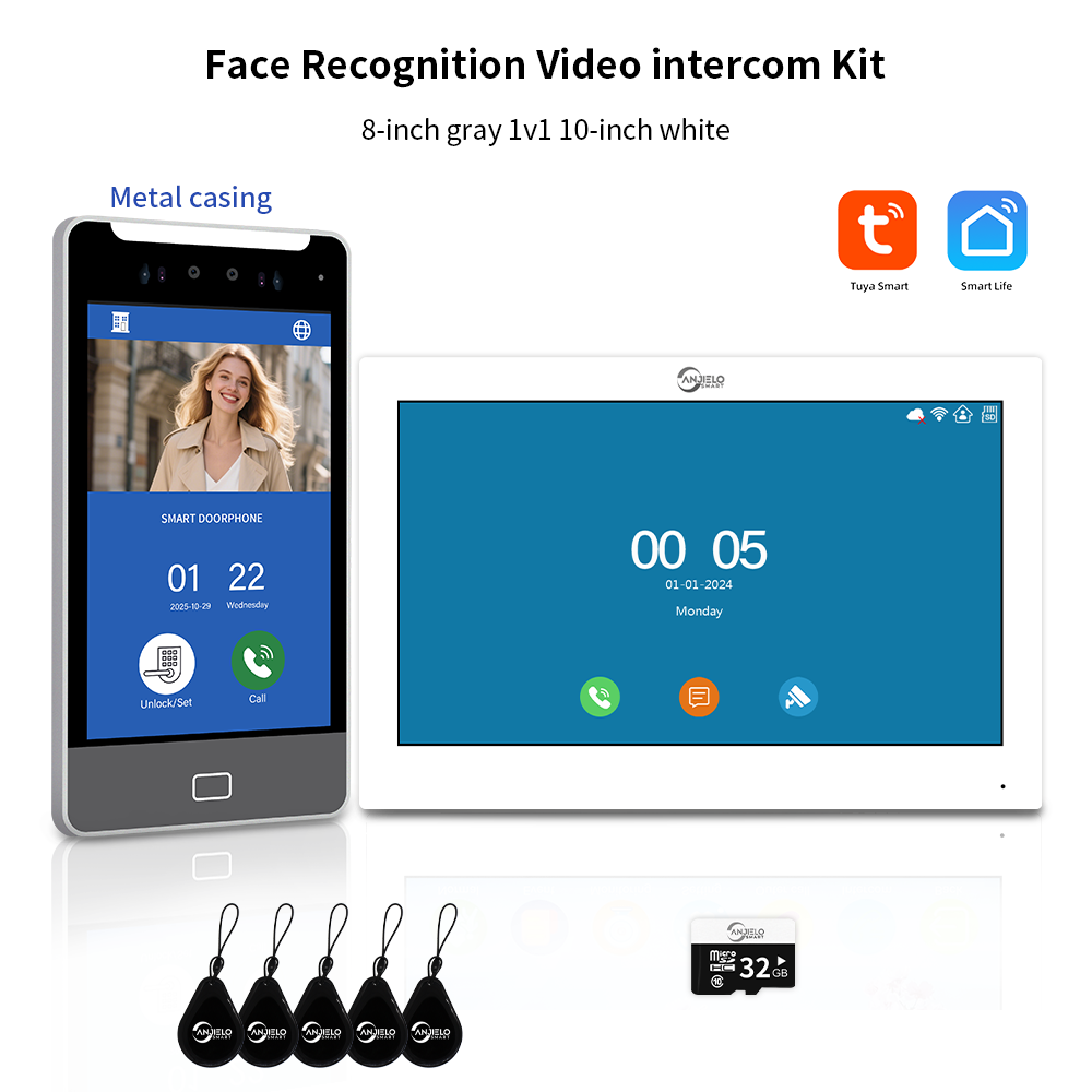 2025New Anjielo Tuya Smart  AI facial recognition building IP video intercom system 5-in-1 Unlock and Connect Multiple Monitors Integrated Solution