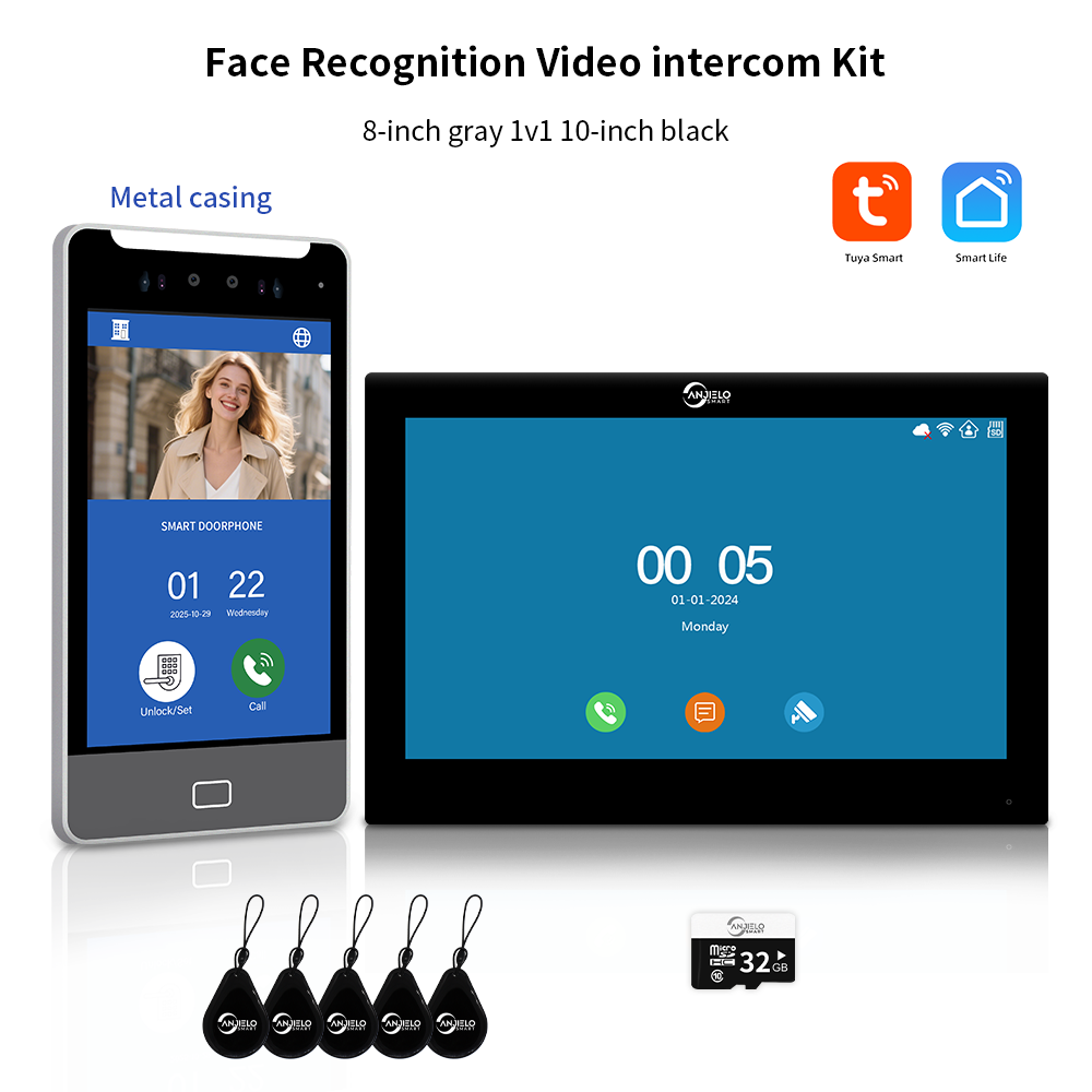 2025New Anjielo Tuya Smart  AI facial recognition building IP video intercom system 5-in-1 Unlock and Connect Multiple Monitors Integrated Solution
