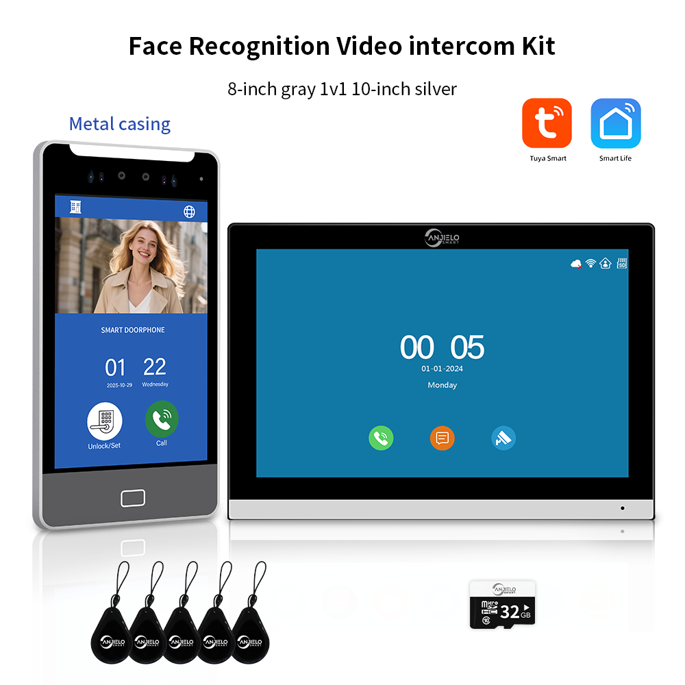 2025New Anjielo Tuya Smart  AI facial recognition building IP video intercom system 5-in-1 Unlock and Connect Multiple Monitors Integrated Solution