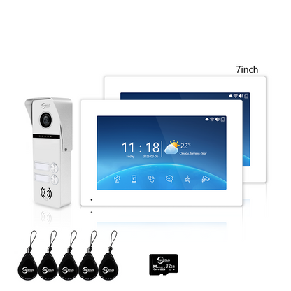 Tuya Smart 4-Family Video Intercom Doorbell System | 1080P 148° Wide Angle Camera, RFID Card Unlock, 4 Indoor Touch Monitors, Motion Detection, Night Vision, Video Record Playback, Background Music & Digital Photo Frame