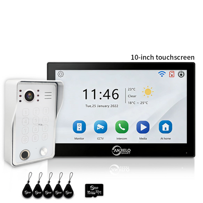 Anjielo 7/10 Inch 4-Wire WiFi Video Intercom System with 5-in-1 Unlock Fingerprint RFID Password App for Home Apartment