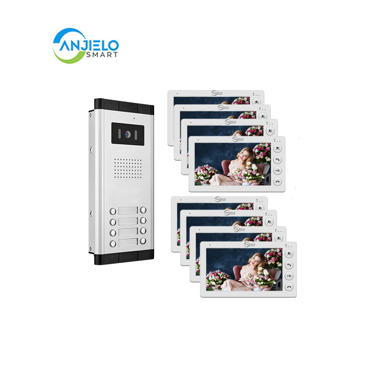 AnjieloSmart Home 4 Wired Video Intercom 7 Inch Monitor Video Door Intercom for2/3/4/5/6/8/10/12 Multi-Units Video Doorbell for ID Card to Unlock