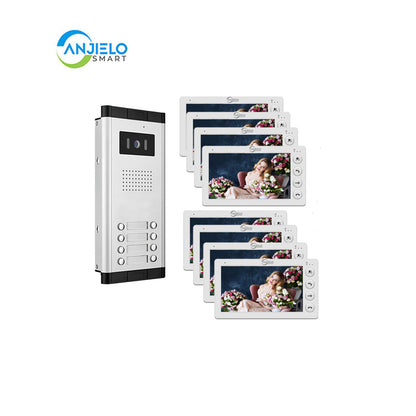AnjieloSmart Home 4 Wired Video Intercom 7 Inch Monitor Video Door Intercom for2/3/4/5/6/8/10/12 Multi-Units Video Doorbell for ID Card to Unlock