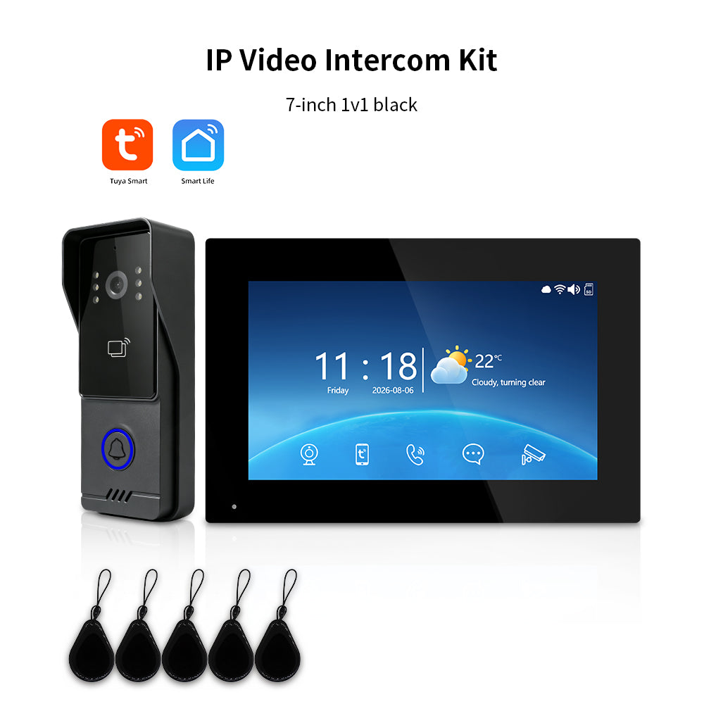 Tuya Smart IP Video Intercom System | 7/10 Inch Touch Monitor, 1080P Wired Doorbell Camera, RFID Card, Remote Unlock, Two-Way Audio, Infrared Night Vision for Villa Home Security