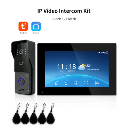 Tuya Smart IP Video Intercom System | 7/10 Inch Touch Monitor, 1080P Wired Doorbell Camera, RFID Card, Remote Unlock, Two-Way Audio, Infrared Night Vision for Villa Home Security