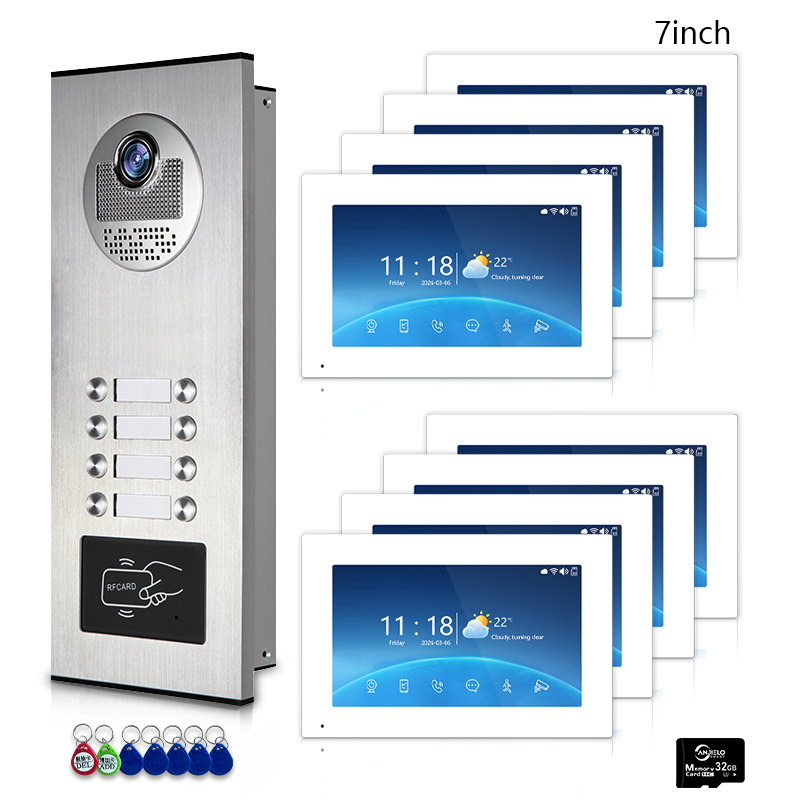 Multi-Family 4-Wire Video Intercom Doorbell System, 1080P HD Camera, 3 Unlock Methods, Tuya Smart App, 2-12 Units, Night Vision & Motion Detection