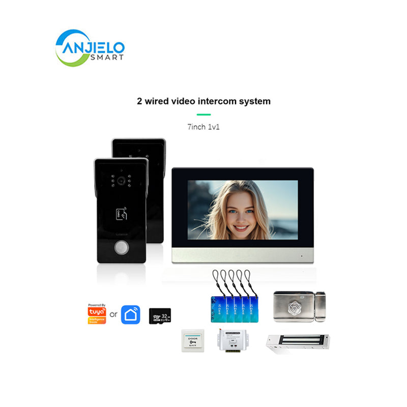 Anjielo Smart Home 1080P 2 Wired Video Doorbell Intercom System Tuya Wifi Motion Dection Doorbell With 7 /10Touch Screen Security Syste for home