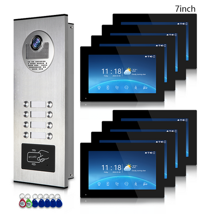 Multi-Family 4-Wire Video Intercom Doorbell System, 1080P HD Camera, 3 Unlock Methods, Tuya Smart App, 2-12 Units, Night Vision & Motion Detection
