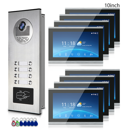 Multi-Family 4-Wire Video Intercom Doorbell System, 1080P HD Camera, 3 Unlock Methods, Tuya Smart App, 2-12 Units, Night Vision & Motion Detection