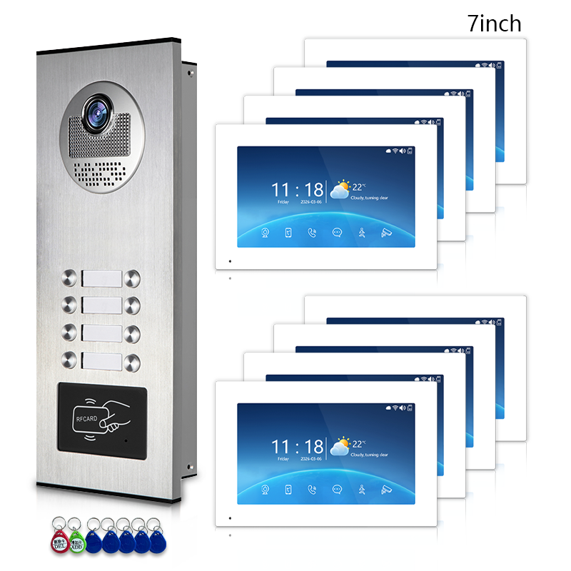 Multi-Family 4-Wire Video Intercom Doorbell System, 1080P HD Camera, 3 Unlock Methods, Tuya Smart App, 2-12 Units, Night Vision & Motion Detection