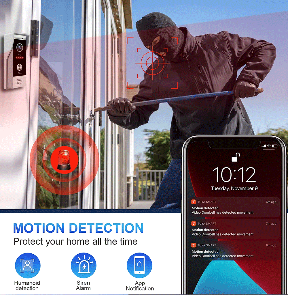 Anjielo 10 Inch 1080P Smart WiFi Video Intercom System with Tuya App 3-in-1 Unlock Motion Detection Alarm for Home Apartment