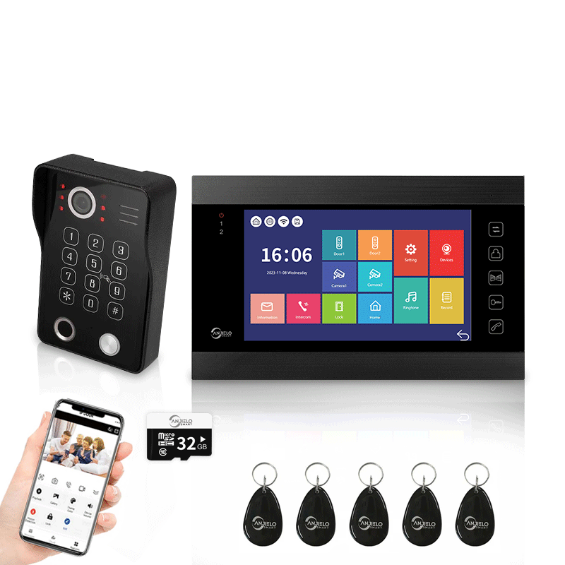 AnjieloSmart WiFi-Enabled 7" Touchscreen Video Doorphone - 1080p Resolution & App-Controlled Remote Locking for Android & iOS Devices