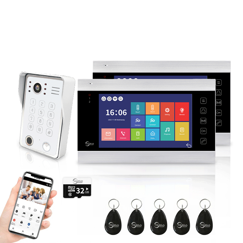 AnjieloSmart WiFi-Enabled 7" Touchscreen Video Doorphone - 1080p Resolution & App-Controlled Remote Locking for Android & iOS Devices