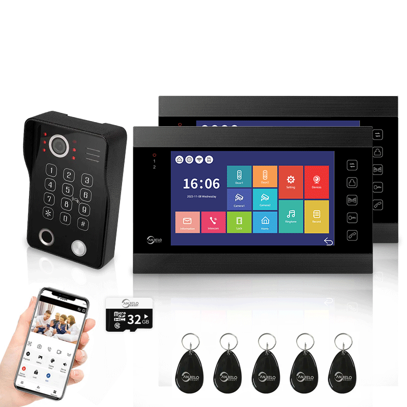 AnjieloSmart WiFi-Enabled 7" Touchscreen Video Doorphone - 1080p Resolution & App-Controlled Remote Locking for Android & iOS Devices