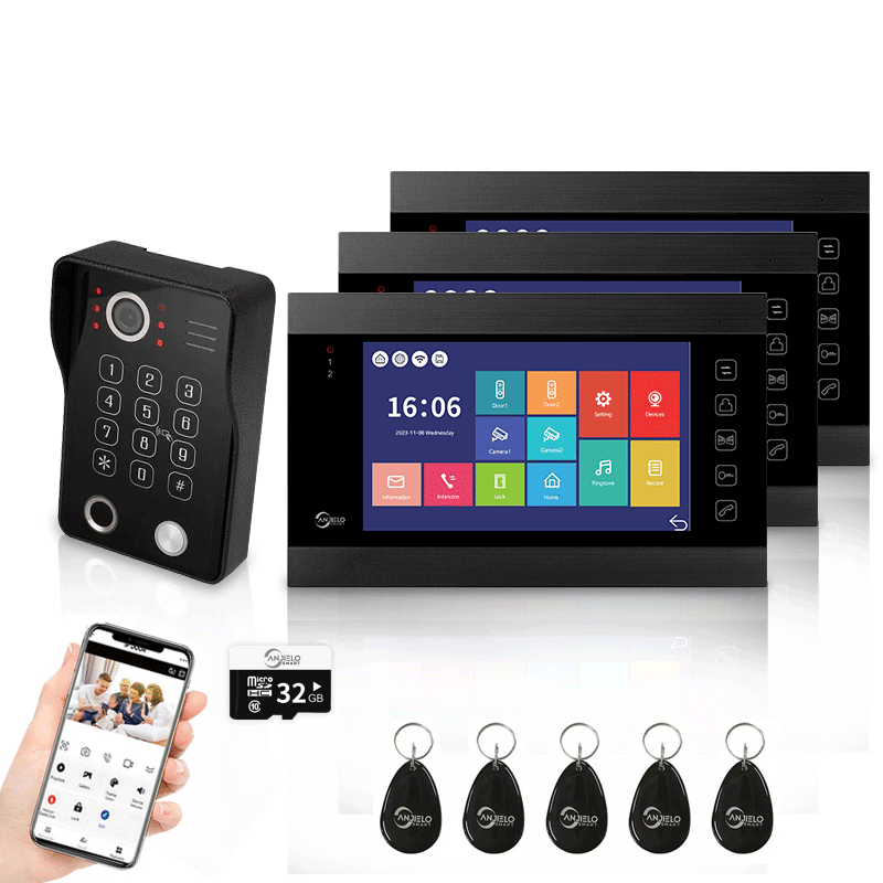 AnjieloSmart WiFi-Enabled 7" Touchscreen Video Doorphone - 1080p Resolution & App-Controlled Remote Locking for Android & iOS Devices