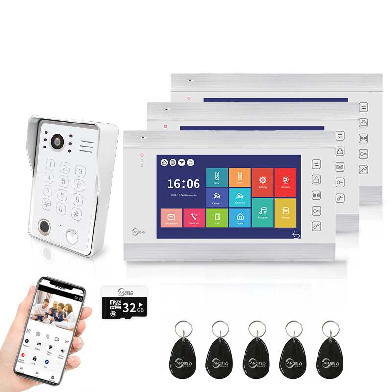 AnjieloSmart WiFi-Enabled 7" Touchscreen Video Doorphone - 1080p Resolution & App-Controlled Remote Locking for Android & iOS Devices