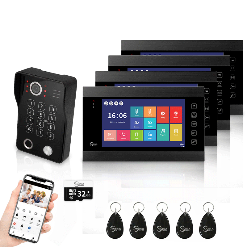 AnjieloSmart WiFi-Enabled 7" Touchscreen Video Doorphone - 1080p Resolution & App-Controlled Remote Locking for Android & iOS Devices