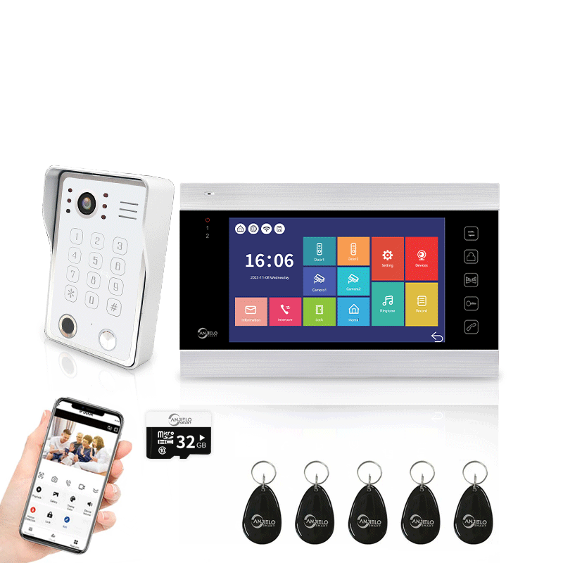 AnjieloSmart WiFi-Enabled 7" Touchscreen Video Doorphone - 1080p Resolution & App-Controlled Remote Locking for Android & iOS Devices