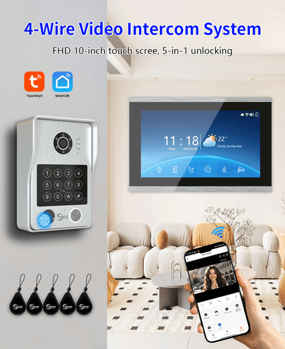 Anjielo Newest 4 wire Video Intercom System With Photo Frame Video Doorbell Motion Detection 5 in 1 unlocking Video Doorphone with Infrared Night Vision for Home and Villa
