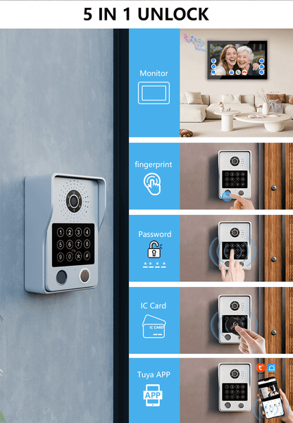 Anjielo Newest 4 wire Video Intercom System With Photo Frame Video Doorbell Motion Detection 5 in 1 unlocking Video Doorphone with Infrared Night Vision for Home and Villa