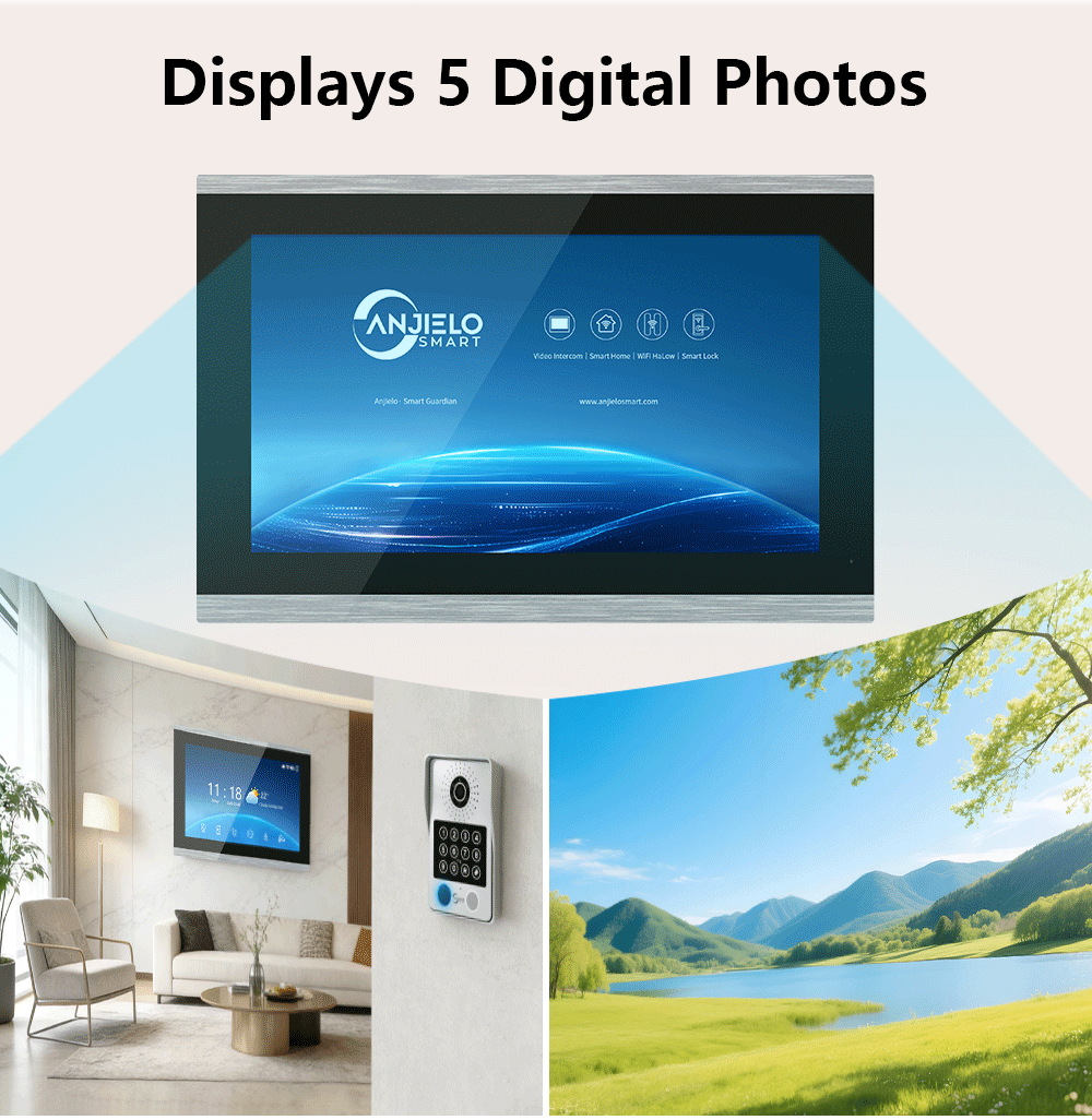Anjielo Newest 4 wire Video Intercom System With Photo Frame Video Doorbell Motion Detection 5 in 1 unlocking Video Doorphone with Infrared Night Vision for Home and Villa