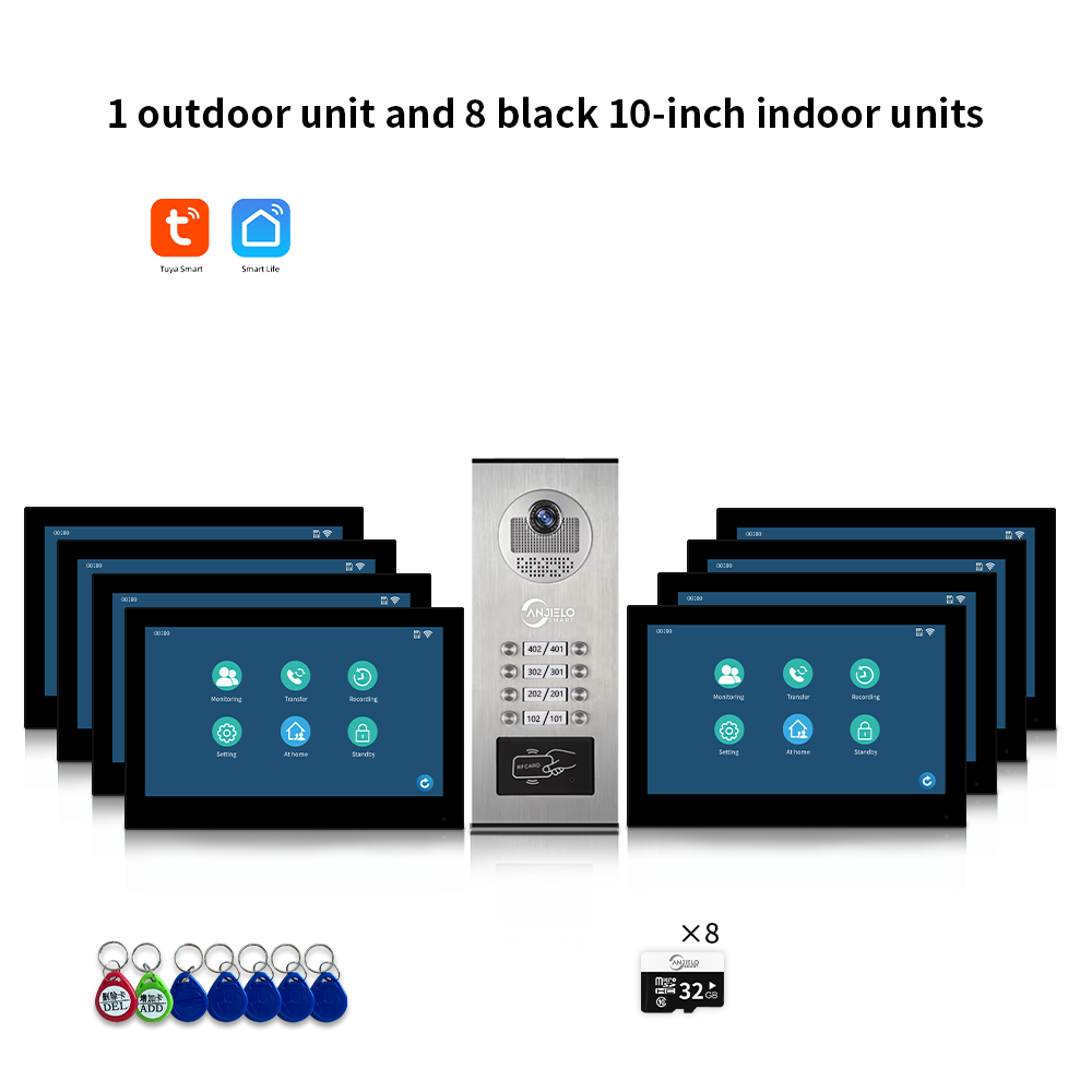 Anjielo Smart Home 1080P Tuya Building Smart Video Doorphone for Multi-Apartment Metal Doorbell Video Intercom System AHD 7inch Monitor