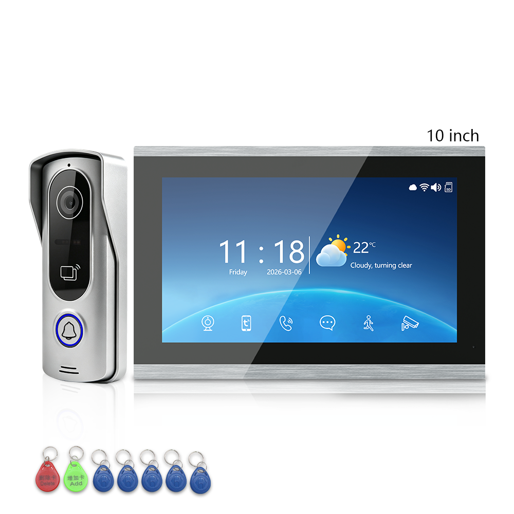 ANJIELO SMART 4-Wire Tuya Video Intercom System, 1080P Wired Villa Door Phone, Motion Detection, IR Night Vision, Multi Indoor Monitor Intercom, RFID Card + APP Remote Unlock