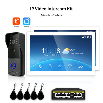Tuya Smart IP Video Intercom System | 7/10 Inch Touch Monitor, 1080P Wired Doorbell Camera, RFID Card, Remote Unlock, Two-Way Audio, Infrared Night Vision for Villa Home Security