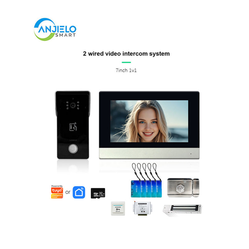 Anjielo Smart Home 1080P 2 Wired Video Doorbell Intercom System Tuya Wifi Motion Dection Doorbell With 7 /10Touch Screen Security Syste for home