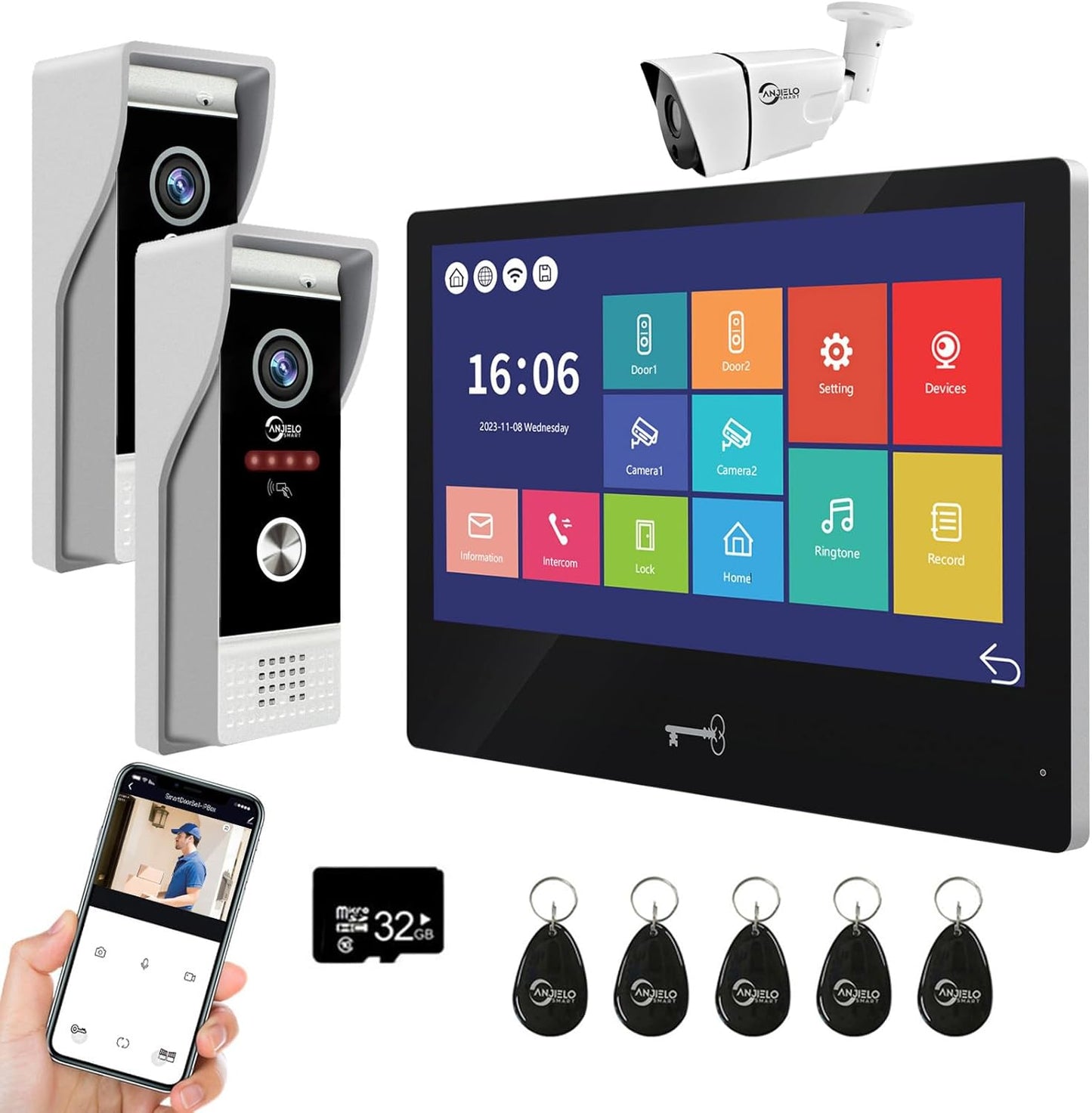 ANJIELO Smart Wires Video Intercom System- WiFi with Motion Detection Adjustable Detection Area