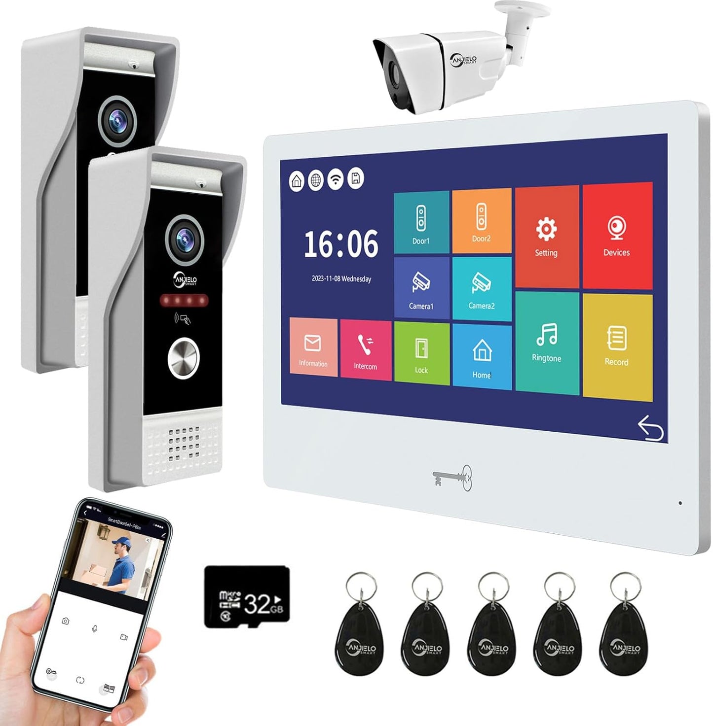 ANJIELO Smart Wires Video Intercom System- WiFi with Motion Detection Adjustable Detection Area