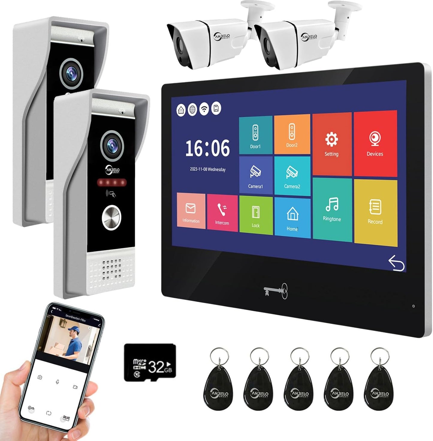 ANJIELO Smart Wires Video Intercom System- WiFi with Motion Detection Adjustable Detection Area