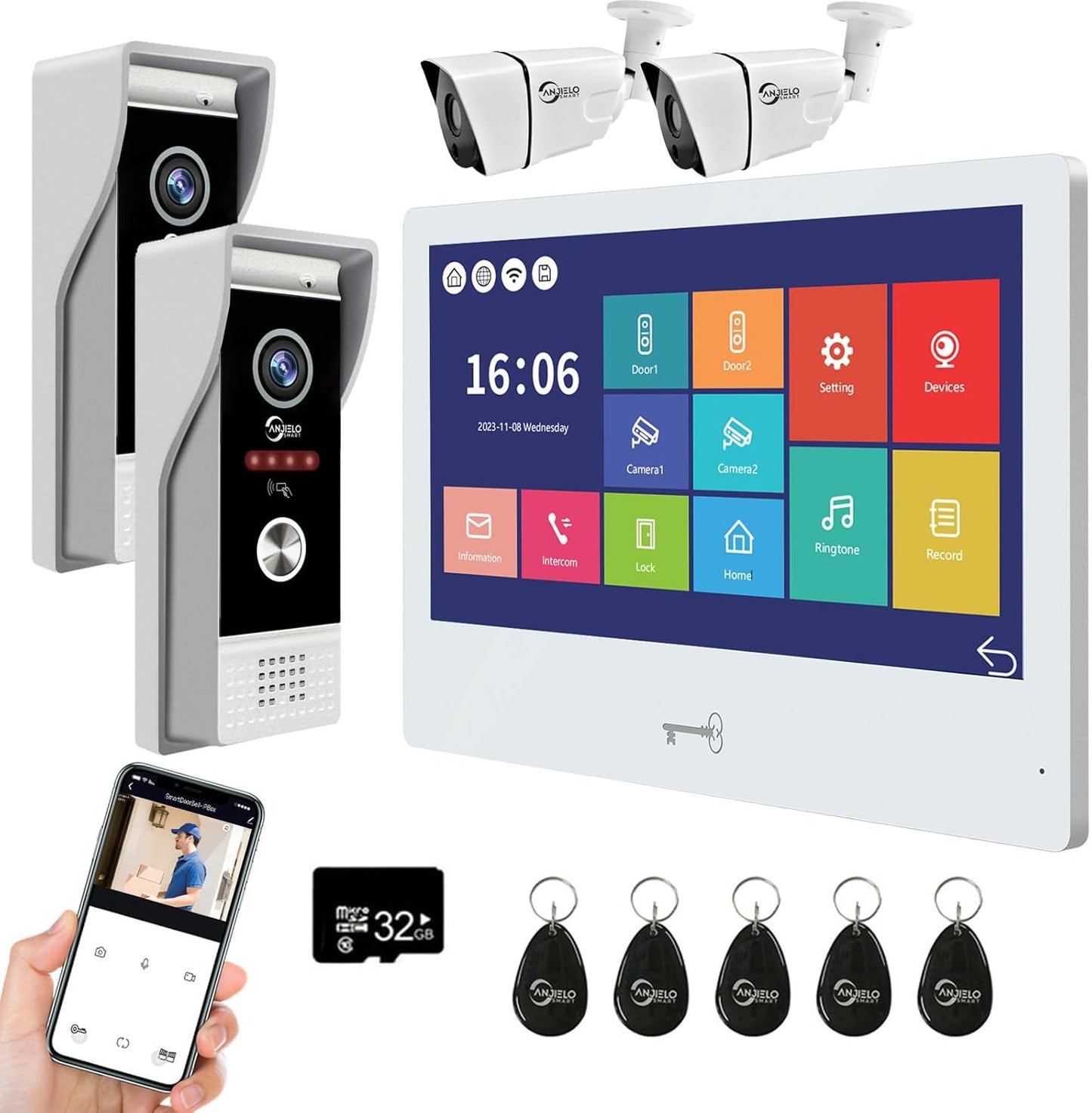 ANJIELO Smart Wires Video Intercom System- WiFi with Motion Detection Adjustable Detection Area