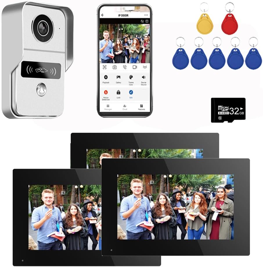 Anjielo Smart Wired Video Doorbell Apartment Intercom with 7 inch Touch Monitor System,1080P Doorphone Door Camera