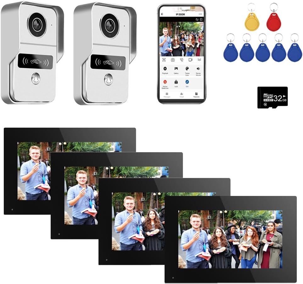 Anjielo Smart Wired Video Doorbell Apartment Intercom with 7 inch Touch Monitor System,1080P Doorphone Door Camera