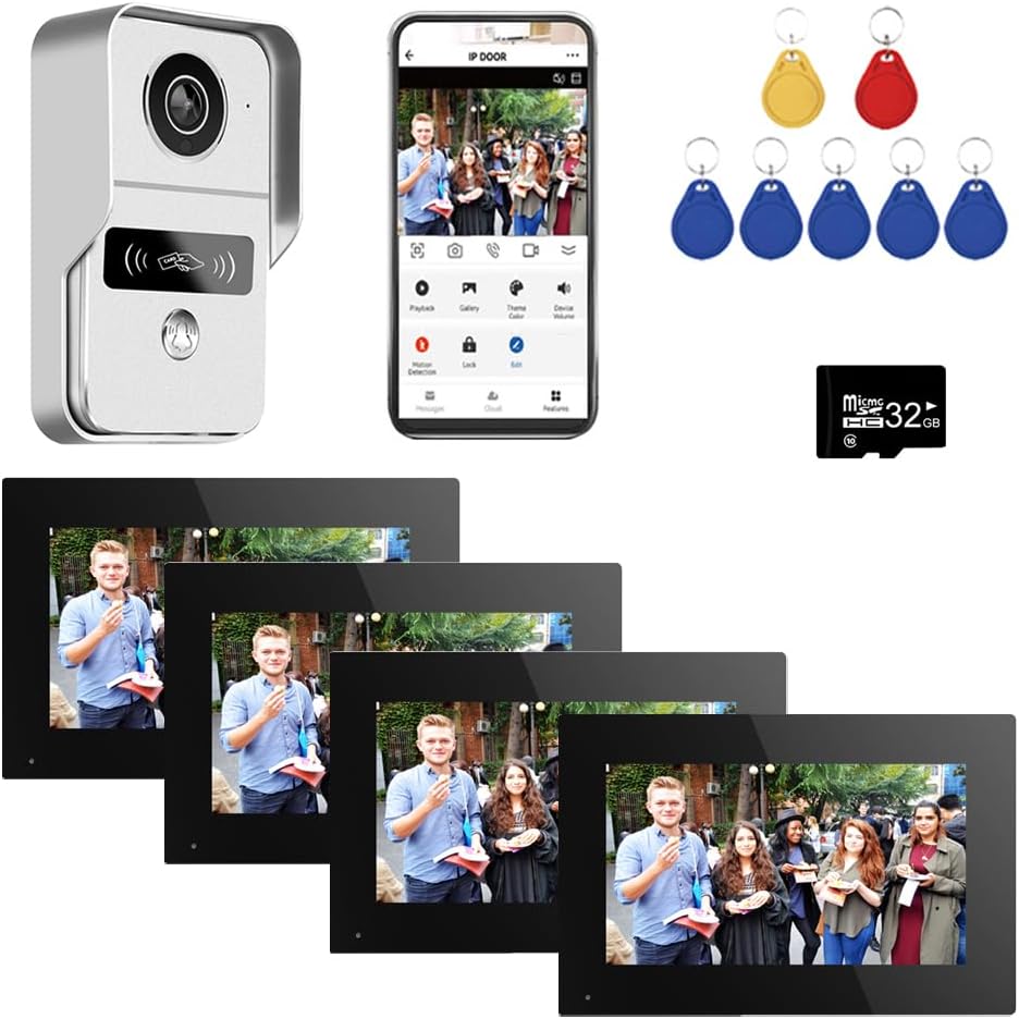 Anjielo Smart Wired Video Doorbell Apartment Intercom with 7 inch Touch Monitor System,1080P Doorphone Door Camera