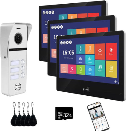 Anjielo Smart 4 Wire Tuya WiFi Anjielo Video Doorbell Intercom System - High Definition 1080p Cameras with Touch Screen Monitors for Apartments