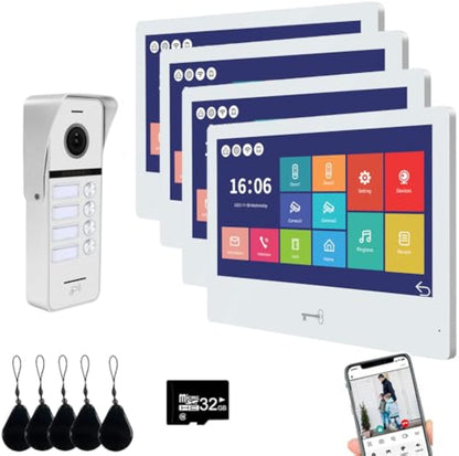 Anjielo Smart 4 Wire Tuya WiFi Anjielo Video Doorbell Intercom System - High Definition 1080p Cameras with Touch Screen Monitors for Apartments