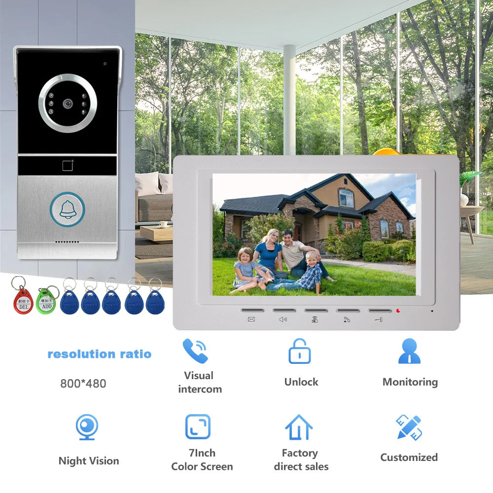Anjielo Smart 7-inch Color Screen Visual Intercom Security System of Two-way Intercom One-button Unlocking Infrared Night Vision RFID