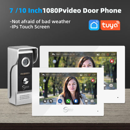 Anjielo Smart FHD 1080p Tuya Smart WiFI Video Doorbell - 7/10 Inch Screen, Dual Doors Unlocking & Wireless Home Entrance System