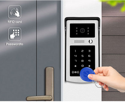 Anjielo Smart 7-inch Home Wired Video Intercom RFID Video Camera Door Phone Intercom System for Apartments Security Support Card Password Unlock