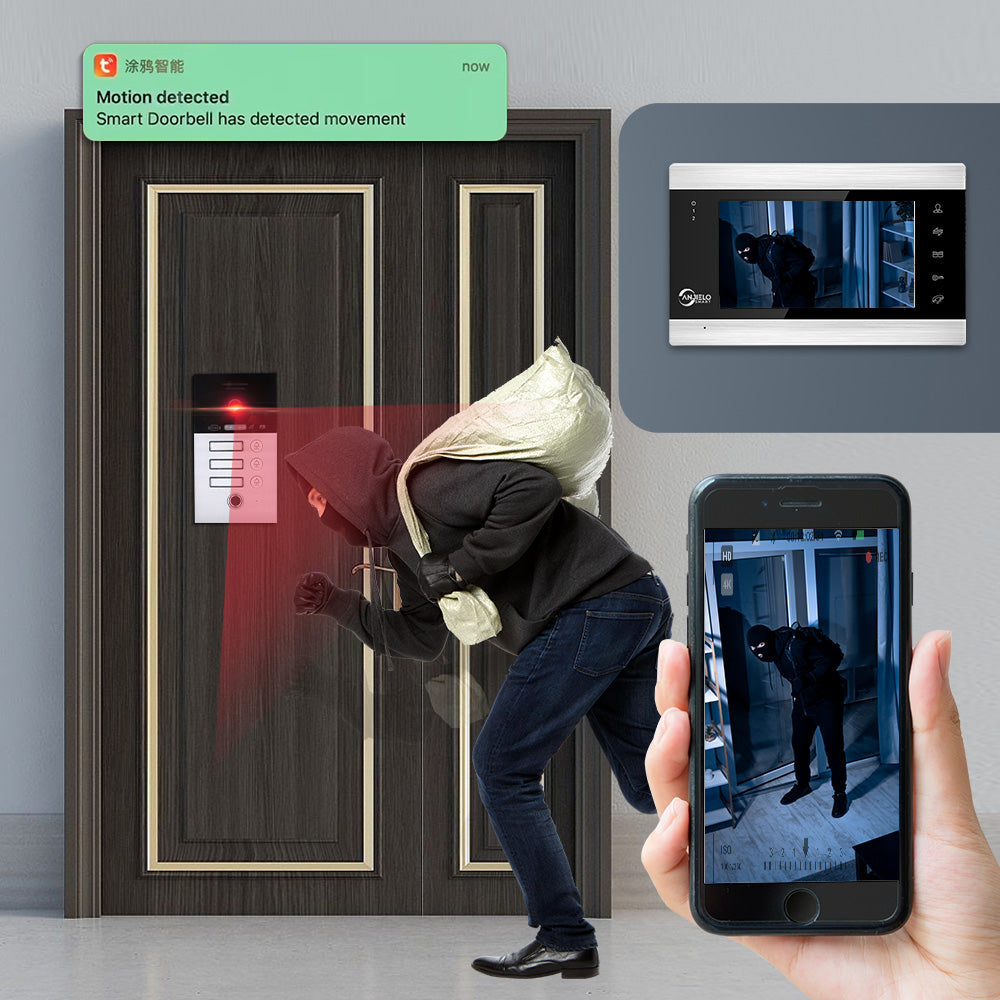 Anjielo Smart Home Tuya Smart 7" WiFi Video Intercom System for Apartments - High Definition 1080p Doorbell Camera