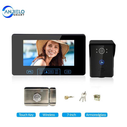 Anjielo Rainproof Wireless Video Doorbell with Digital Frequency Upgrade - 7 Inch Screen & Touch Key Unlock Feature