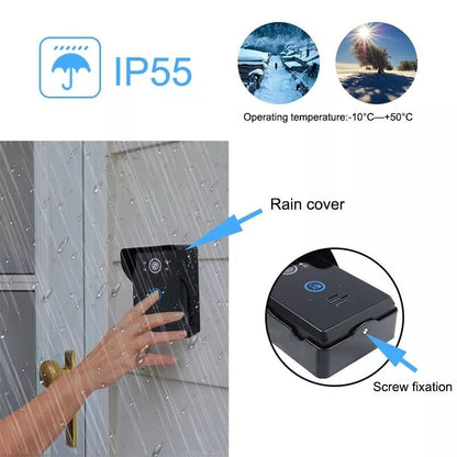 Anjielo Rainproof Wireless Video Doorbell with Digital Frequency Upgrade - 7 Inch Screen & Touch Key Unlock Feature